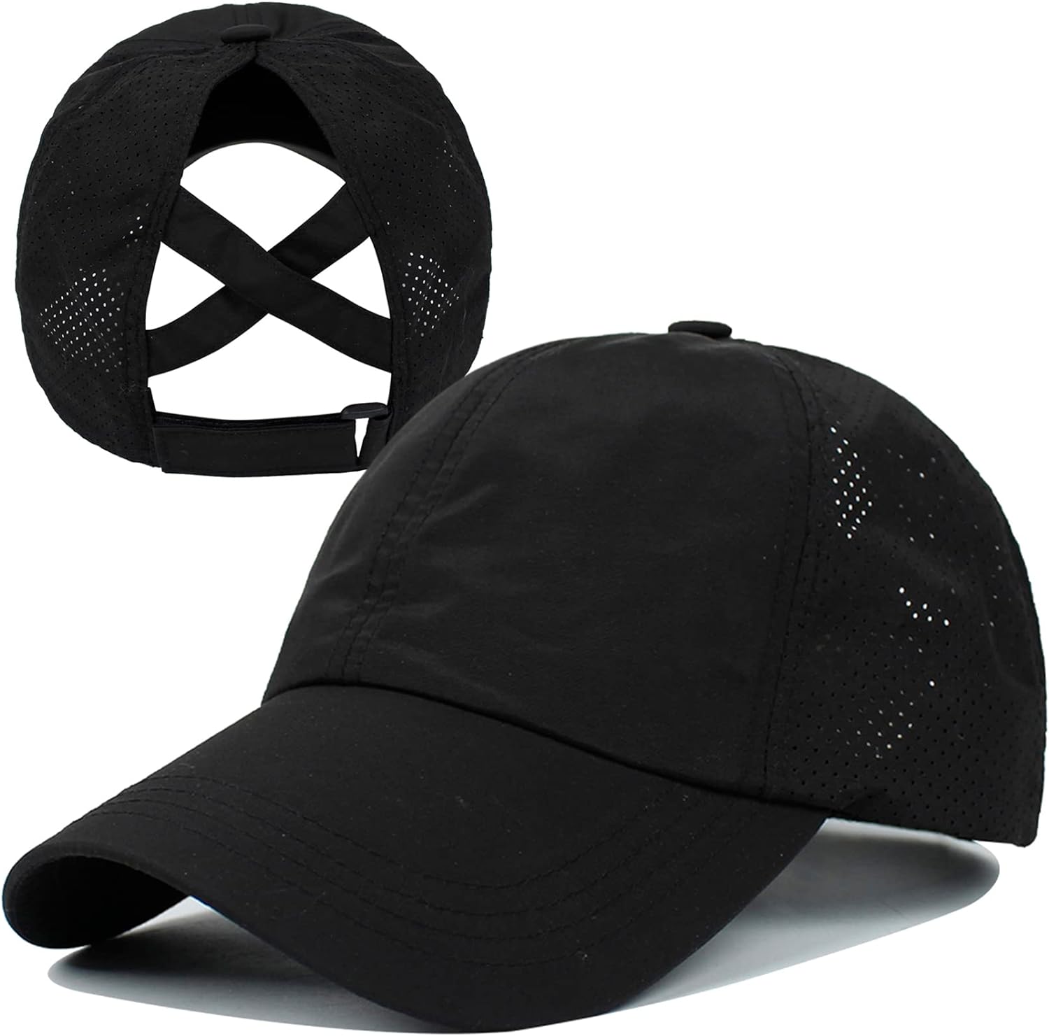 Koreshion Womens Criss Cross Ponytail Baseball Cap Adjustable High Messy Bun Ponycap Quick Drying Mesh Hats