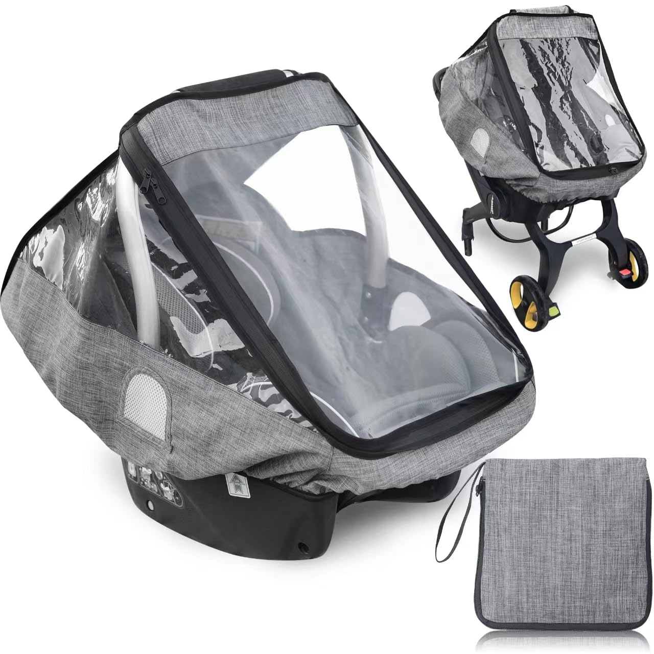 Car Seat Rain Cover,Infant Car Seat Weather Shield,Waterproof,Windproof Protection,Protect from Dust Snow,Rain Cover Features Quick-Access Zipper Door and Ventilation,(Gray Melange)