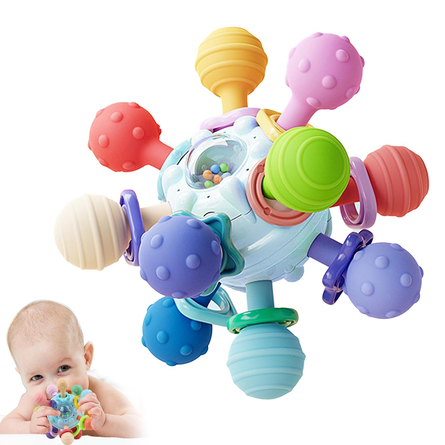 HAHAone Baby Sensory Montessori Toy - Infant Teething Relief - Teethers for Newborn - Developmental Rattles Chew Toys Gifts for 0 3 6 9 12 18 Months Girl Boy -Toddler Travel Toy for 1 2 One Year Old