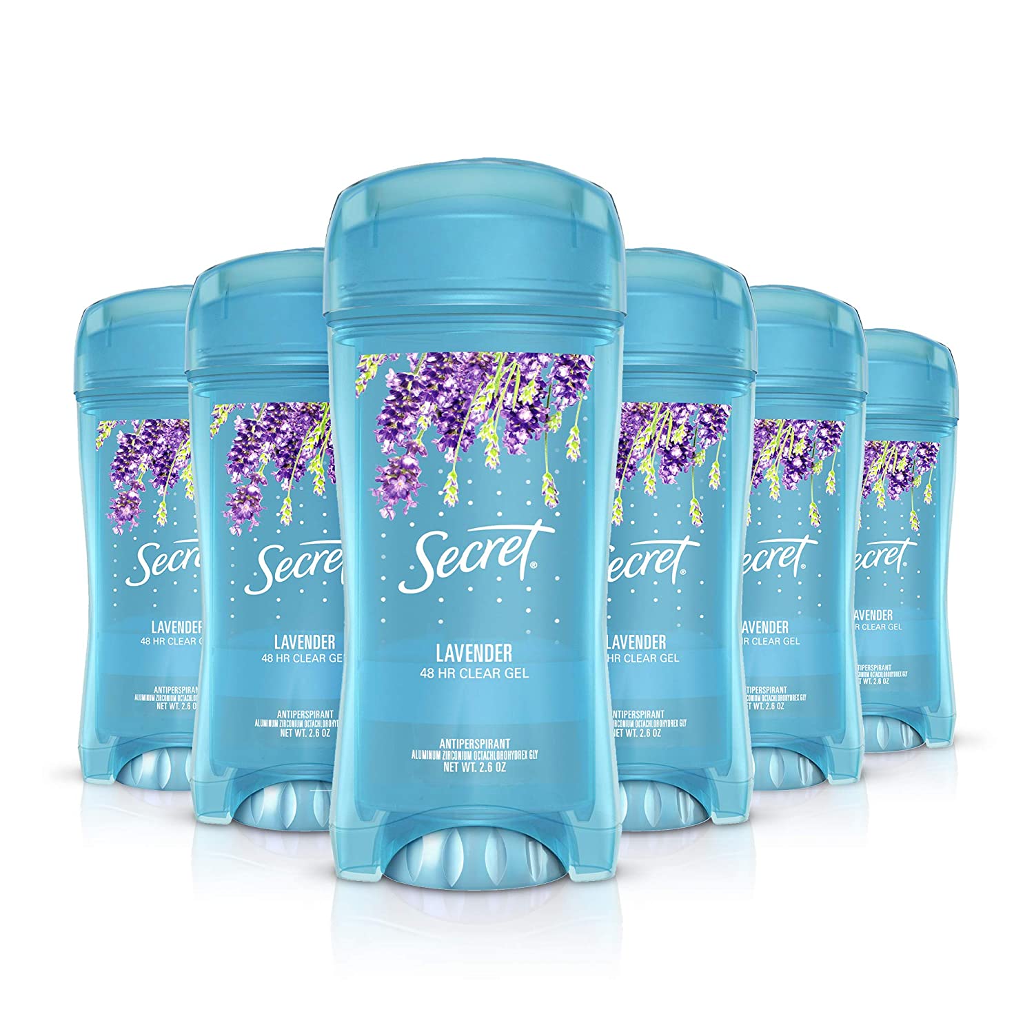 Secret Antiperspirant and Deodorant for Women, Original Clear Gel, Lavender Scent, 2.6 Oz, Pack of 6