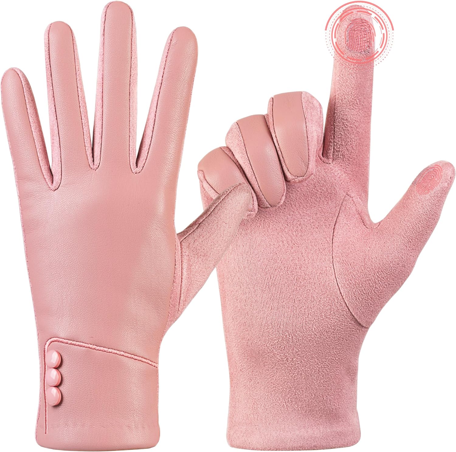 Kebesu Winter Fashion Leather Gloves for Women, Touch Screen Wool Lined Outdoor Windproof Warm Suede Driving Dress Gloves