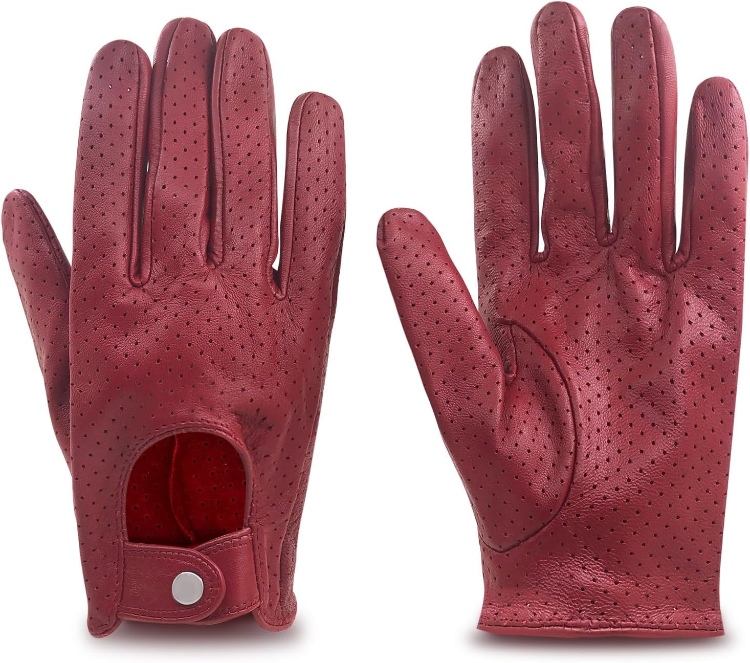 ZLUXURQ Womens Full Mesh Leather Driving Gloves Unlined -Soft and Thin Italian Lambskin
