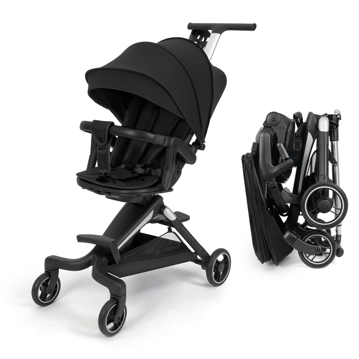 eaocrhu Convenience Stroller Lightweight Stroller Fold Compact Travel Stroller Multiposition Recline, One-Hand Fold Baby Stroller, Cup Holder, Raincover Included, Black
