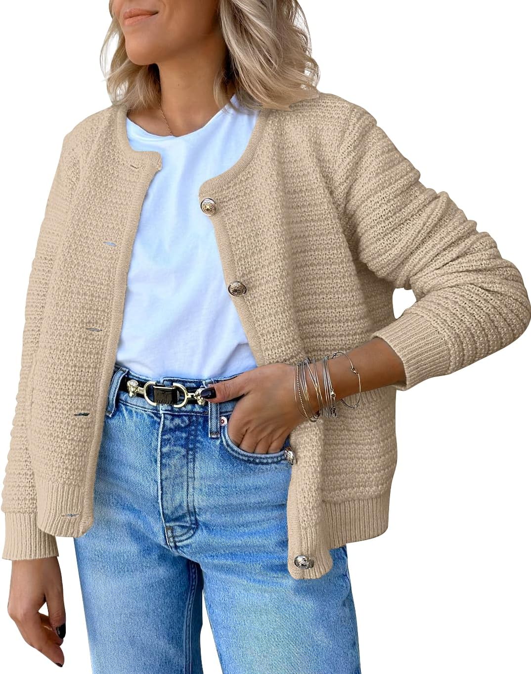 LILLUSORY Women's Cardigan Sweaters 2026 Fall Open Front Long Sleeve Button Down Knit Cardigans Outerwear with Pockets