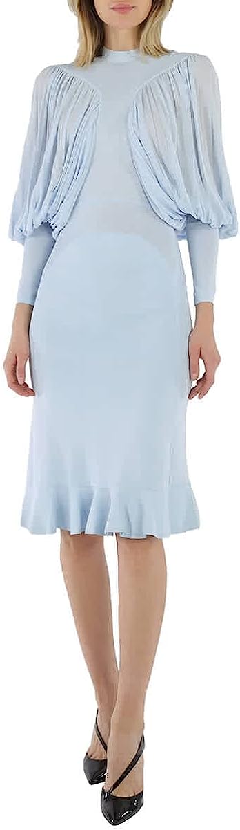 BURBERRY Ladies Pale Blue Puff-Sleeve Jersey Dress, Brand Size 6 (US Size 4)
