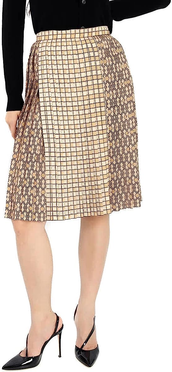 BURBERRY Ladies Contrast Graphic Print Pleated Skirt, Brand Size 8 (US Size 6)