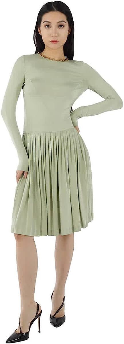 BURBERRY Open-Back Stretch Silk and Crepe Pleated Chain Detail Dress, Brand Size 8 (US Size 6)