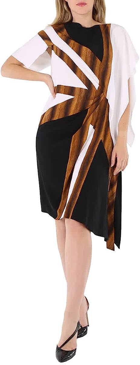 BURBERRY Flag Intarsia Asymmetric Silk Dress in Black, Brand Size 8 (US Size 6)