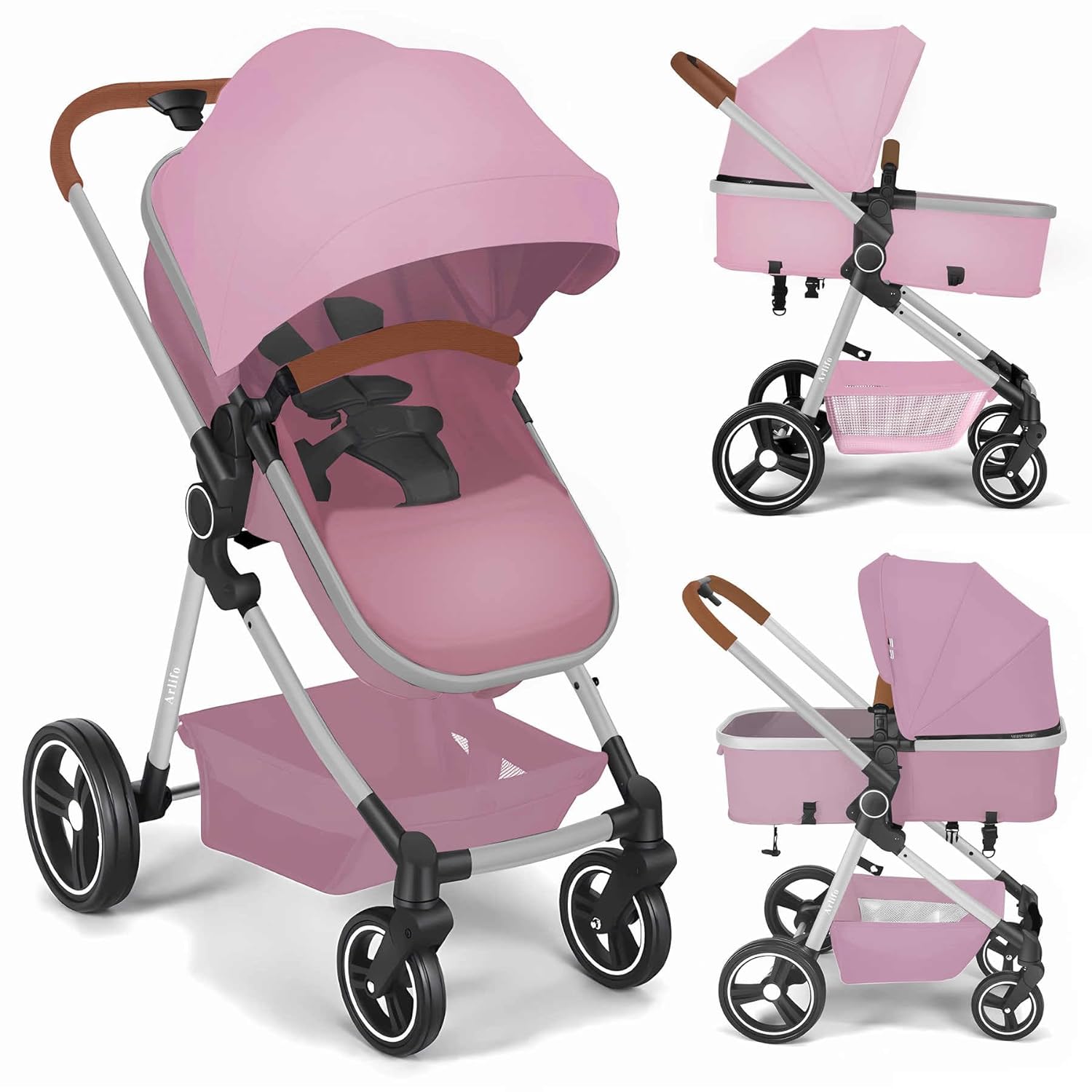 Arlifo Baby Strollers 2 in 1 Standard Bassinet Stroller Carriage Infant Toddler Girl Boy, Coches para Bebes Modernos, Lightweight Foldable Travel Newborn Stroller with Cup Holder