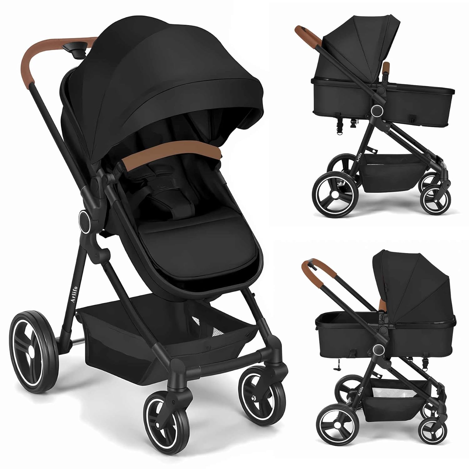 Arlifo Baby Strollers 2 in 1 Standard Bassinet Stroller Carriage Infant Toddler Girl Boy, Coches para Bebes Modernos , Lightweight Foldable Travel Newborn Stroller with Cup Holder