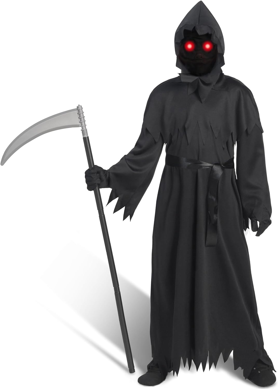 Spooktacular Creations Child Unisex Grim Reaper Costume, Halloween Costume with Glowing Red Eyes for Kids Trick-or-Treating