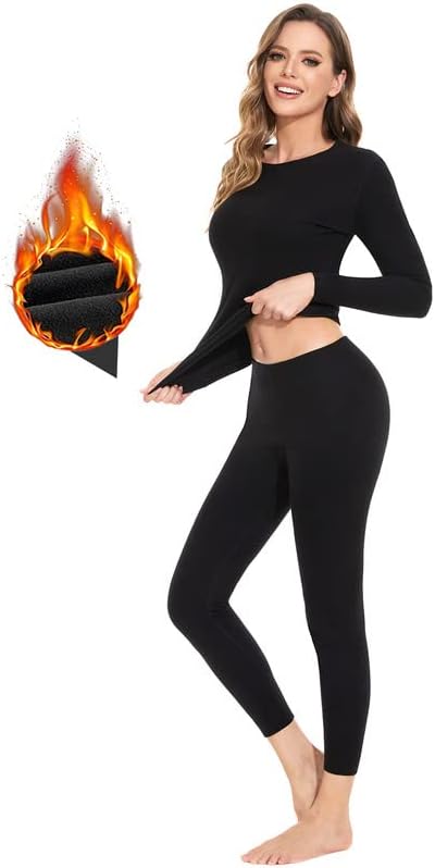 SIMIYA Thermal Underwear for Women Long Johns Set Long Sleeves Free Cut Fleece Lined Tops Bottoms Base Layer for Cold Weather