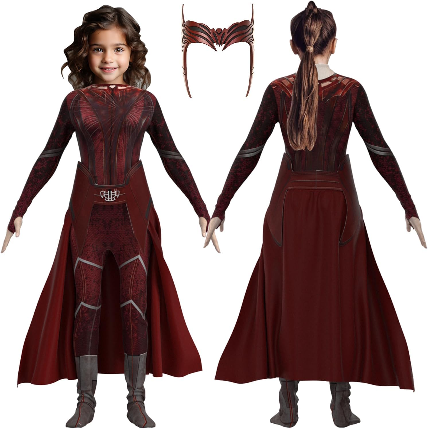 Maturead Kids Witch Costume Kids Girl Cosplay Red Jumpsuit with Headpiece Dress Up Halloween Outfits for Kids Girls