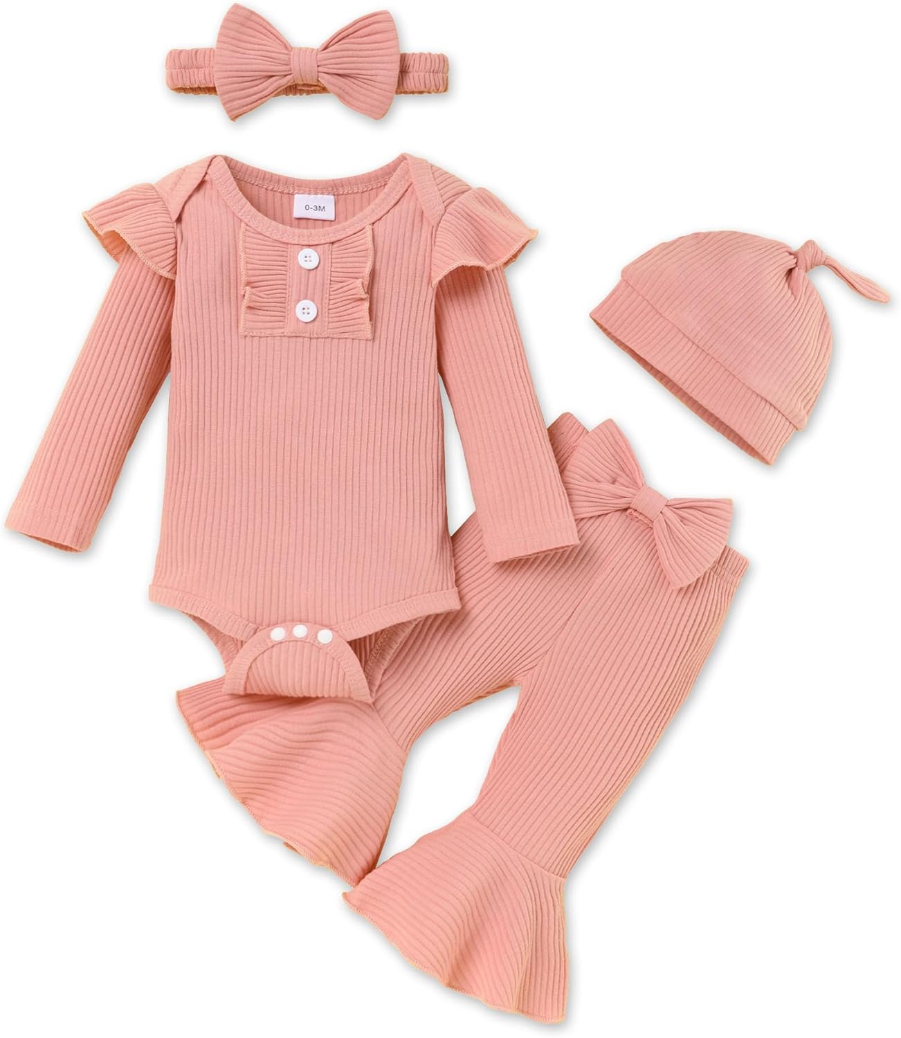 FoWear Baby Girl Clothes Long Sleeve Ruffle Button up Romper and Solid Color Flare Pants Fall Winter Baby Girl Outfit