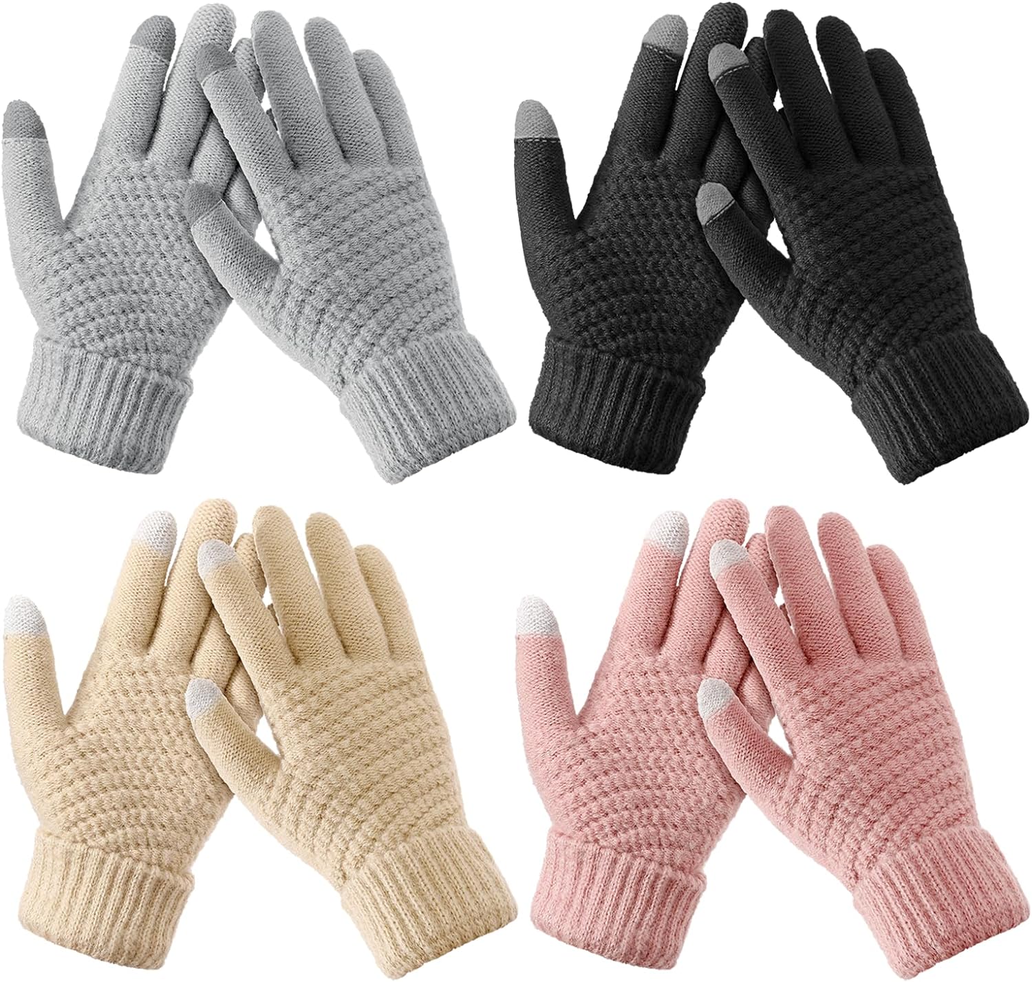 TOBEHIGHER 4 Pairs Winter Gloves - Winter Gloves Women Gloves for Women Cold Weather, Winter Gloves with Elastic Cuff Knit