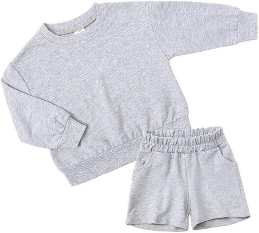 QueenLine 10Sets Bulk Items Wholesale Children Sets Long Sleeves Pullover Tops Hoodie + Shorts Two Piece Sets Casual Solid Tracksuits Grey 100cm