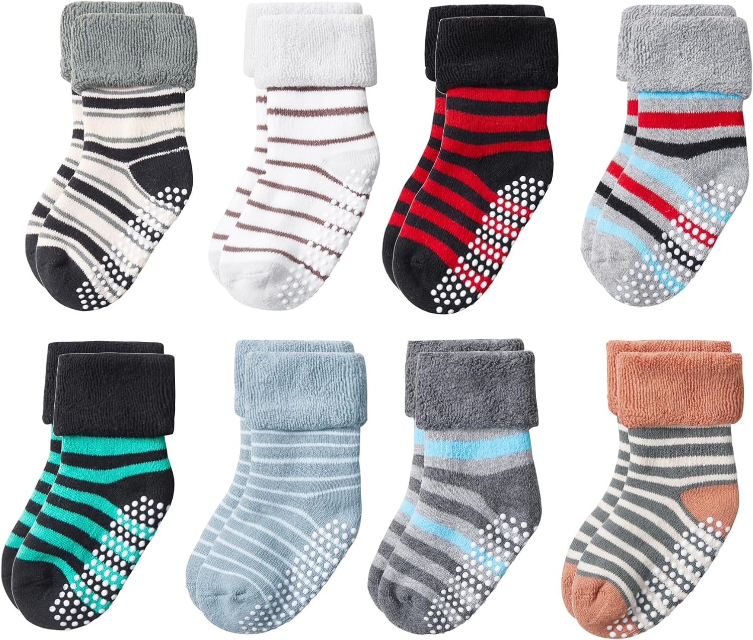 VWU Baby Toddler Kids Ankle Crew Socks with Grips Unisex Warm Thick Cotton Winter Socks 0-10T 6/8 Pack
