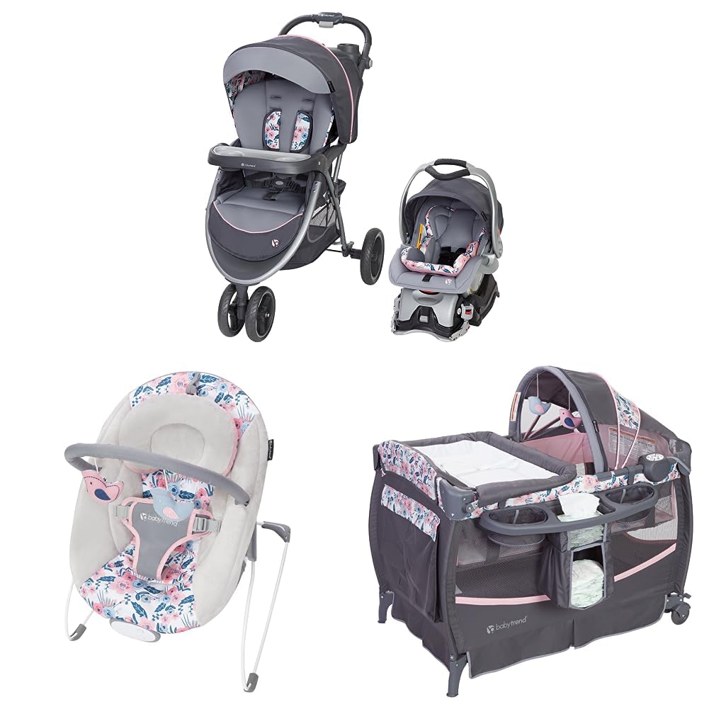Baby Trend Sky View Plus Travel System, Bluebell & Baby Trend Stem EZ Bouncer & Deluxe II Nursery Center, Bluebell, 41x47x22 Inch (Pack of 1)