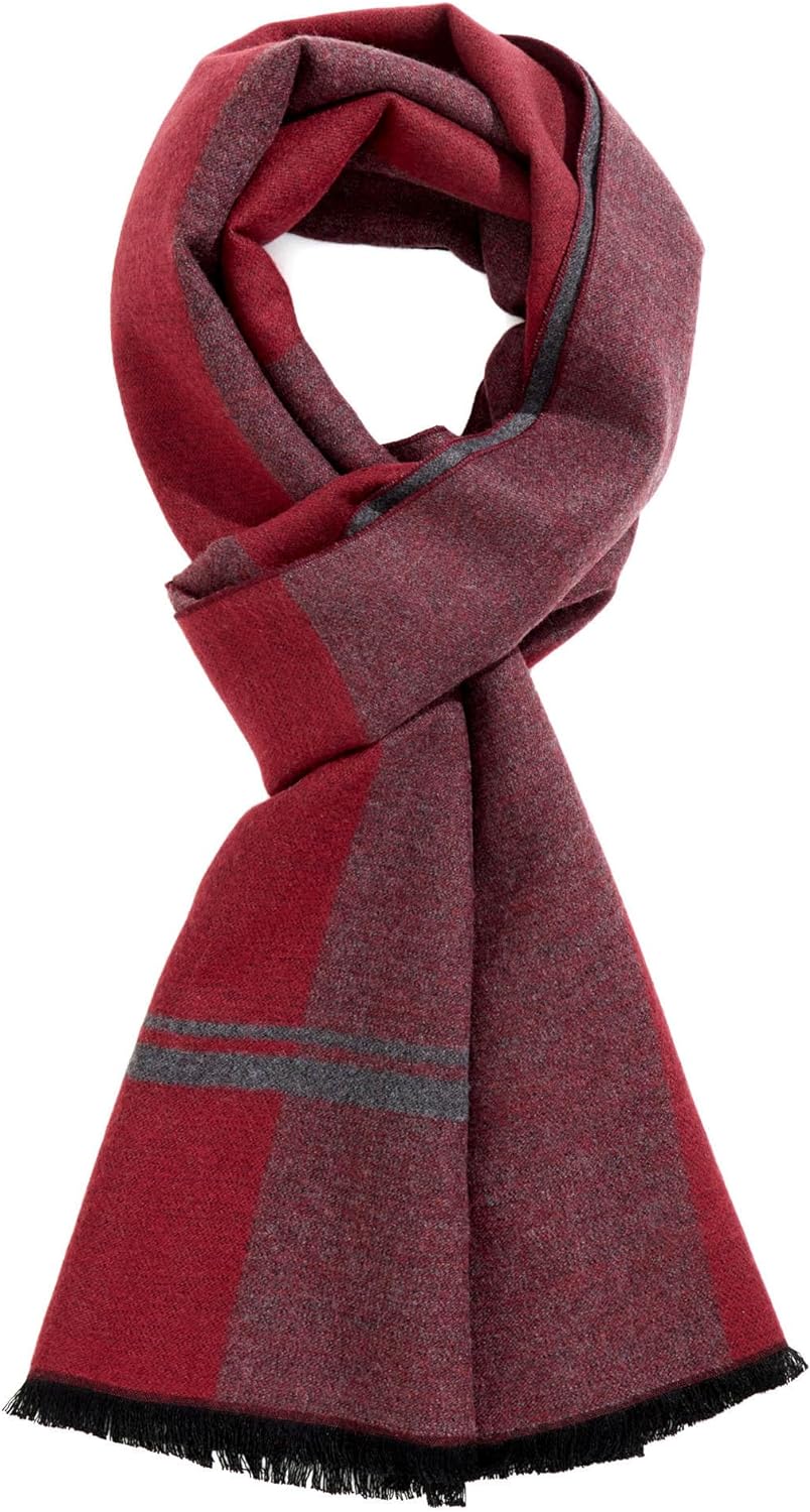 TAMOUKOC Men's Winter Warm Scarf, Premium Cashmere Feel, Luxuriously Soft Long, Plaid Pattern