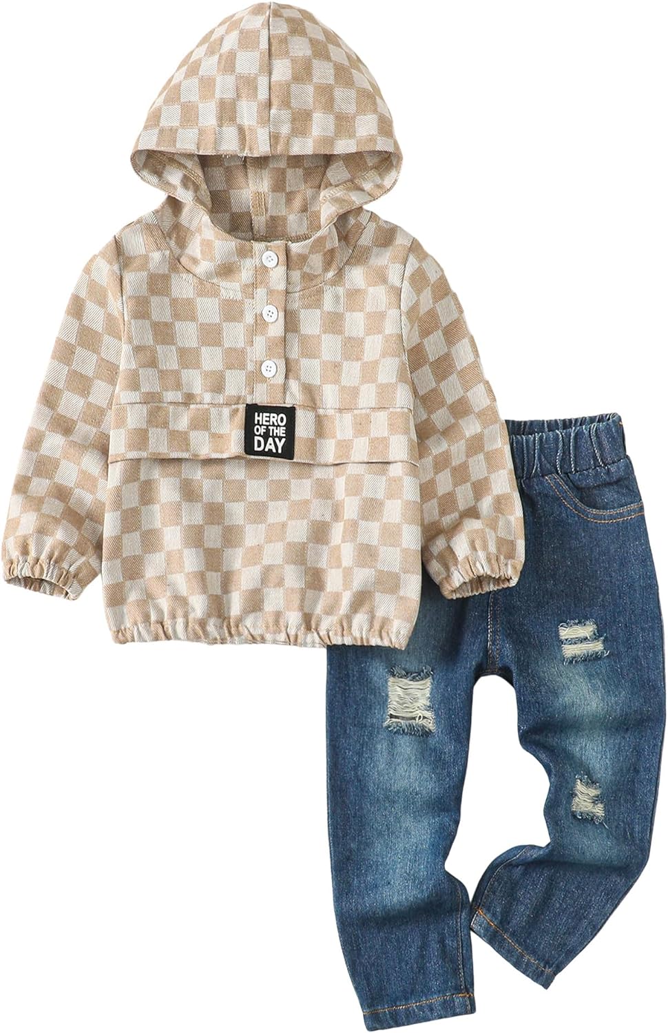 Saeaby Toddler Baby Boy Clothes Jeans Outfits Letter Prints Hoodies Denim Pants Set Cute Clothes for Boys Fall Winter