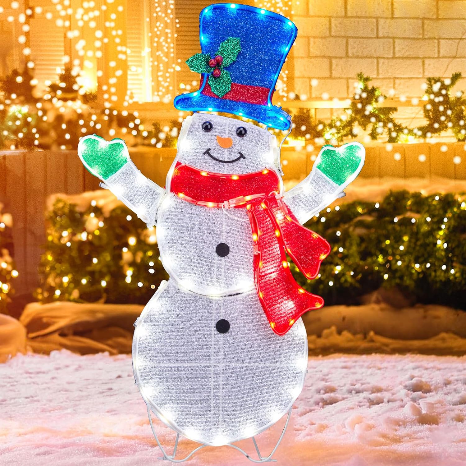 Outdoor Snowman Christmas Decorations for Yard Garden Home Lawn, 31.5in LED Outside Christmas Decorations Light Up Snowman Decorations 2.6Ft Indoor Backyard Party