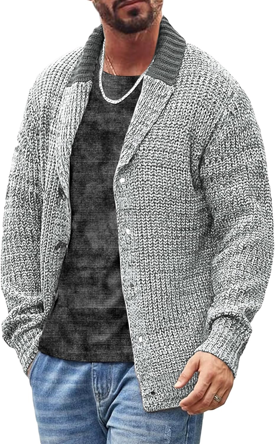 Runcati Mens Shawl Collar Cardigan Sweaters Button Down Cable Knitted Causal Open Front Winter Outwear