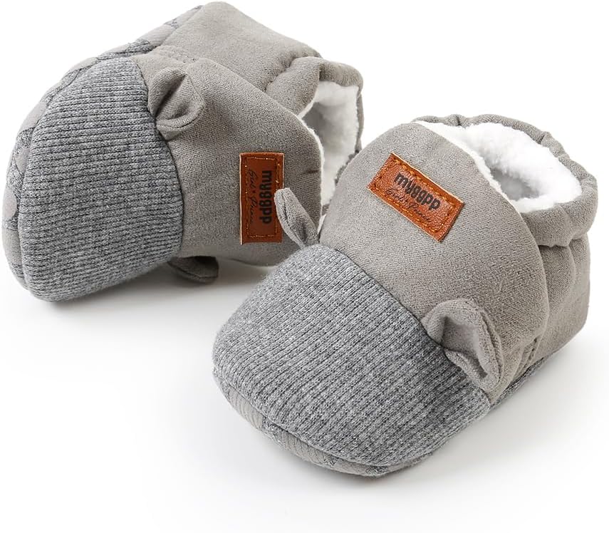 GDSDYM Baby Booties Cozy Fleece Slippers Soft Baby Shoes With Gripper Soles, Winter Warm Infant Newborn Crib Sock Shoes First Walkers