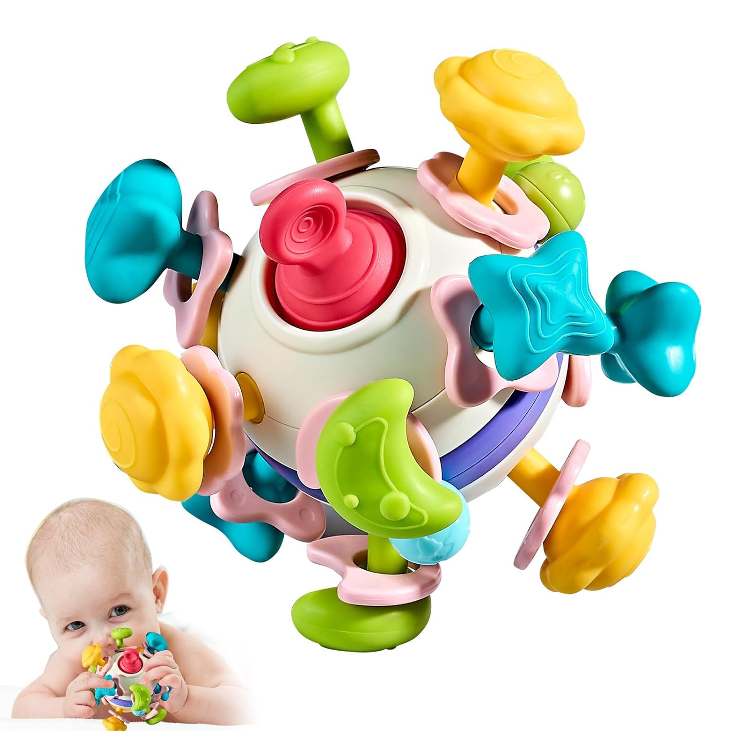 Baby Teething Toys - Baby teethers Relief Sensory Montessori Toys - Gifts for Newborn Infant Boys Girls 0 3 6 9 12 18 Months - 1 one Year Old Baby Baby Rattle chew Toys- Toddler Travel Learning Toys