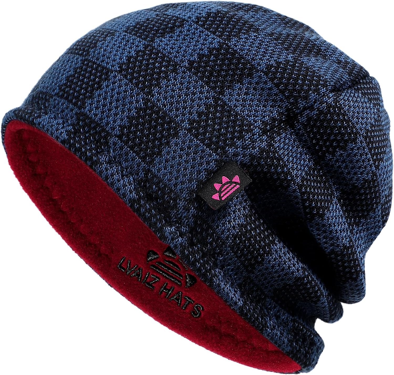 Winter Beanie Hat for Men Women Fleece Lined Thick Warm Plaid Knitted Skull Beanie Reversible Outdoor Windproof Ski Watch Cap