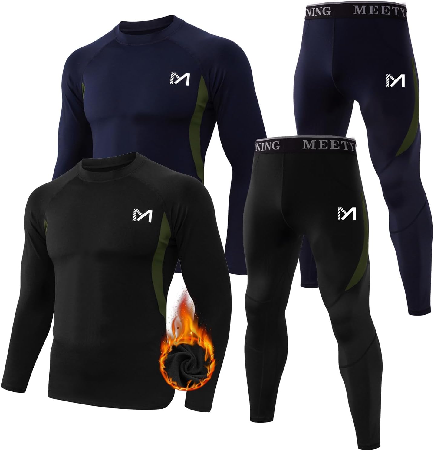 MEETYOO Thermal Underwear for Men,Mens Base Layer,2 Sets Long Johns Hunting Gear