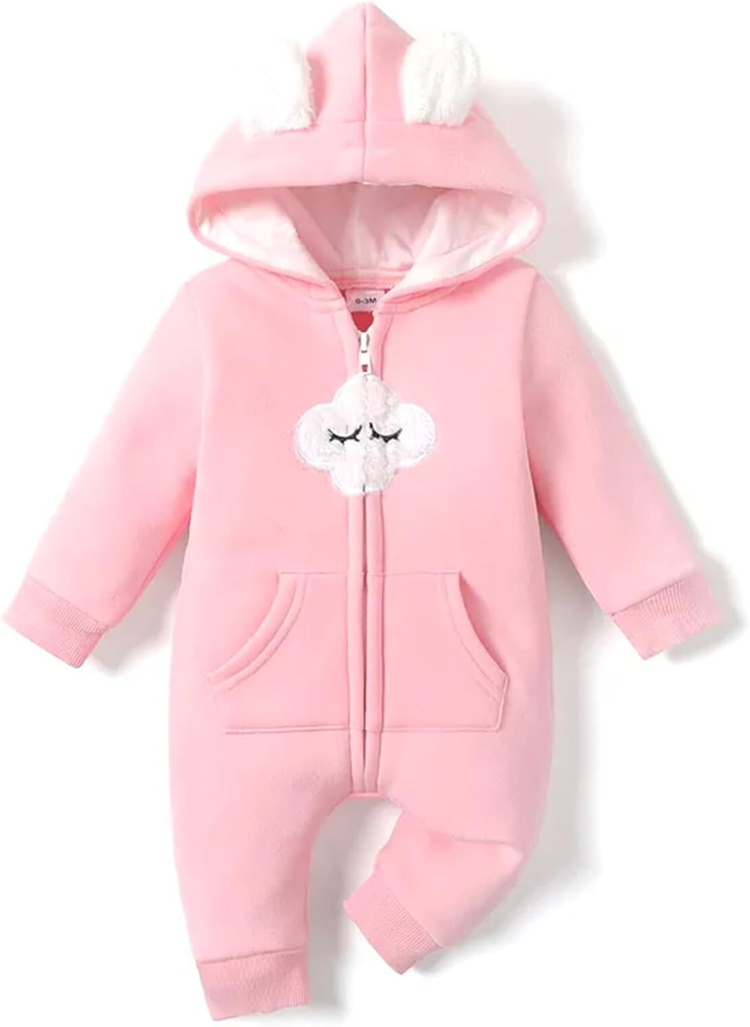koramesis Adorable Baby Girl Romper Fall Warm Cartoon Bodysuit Clothes Long Sleeve Cartoon Hooded Fleece Romper Jumpsuit