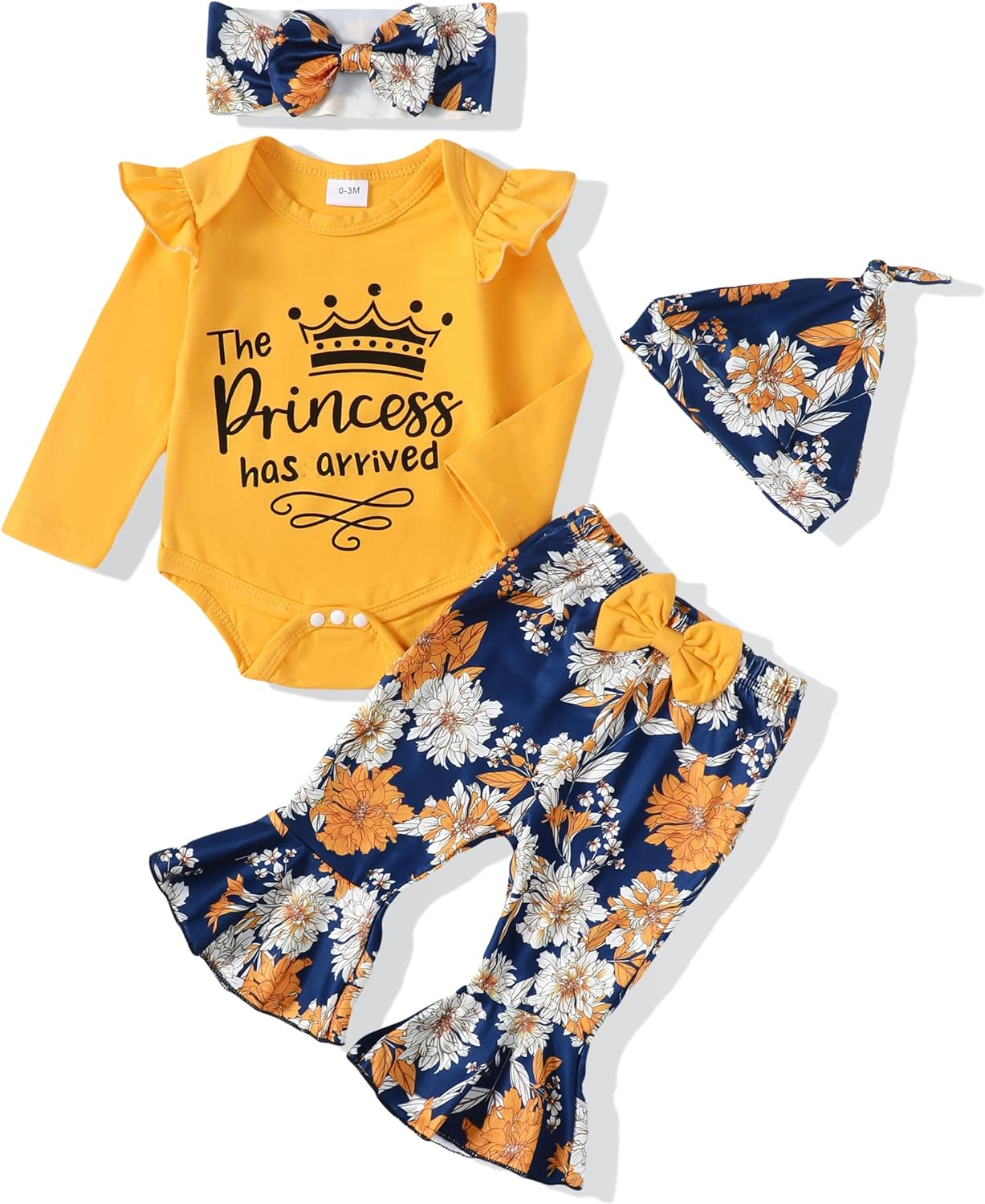 SODLON Newborn Baby Girl Clothes Infant Outfits Clothing Ruffle Romper Bell Bottoms Flared Pants Outfit Sets for Baby Girls