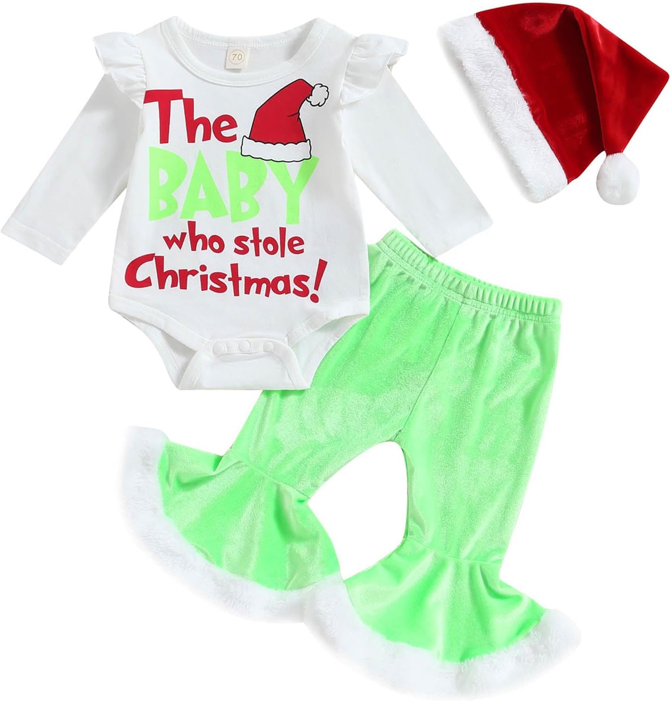 TheFound Christmas Baby Girl Clothes Letter Ruffle Romper Bell Bottoms Outfits for Girls Newborn Cute 2Pcs Baby Girl Xmas Set