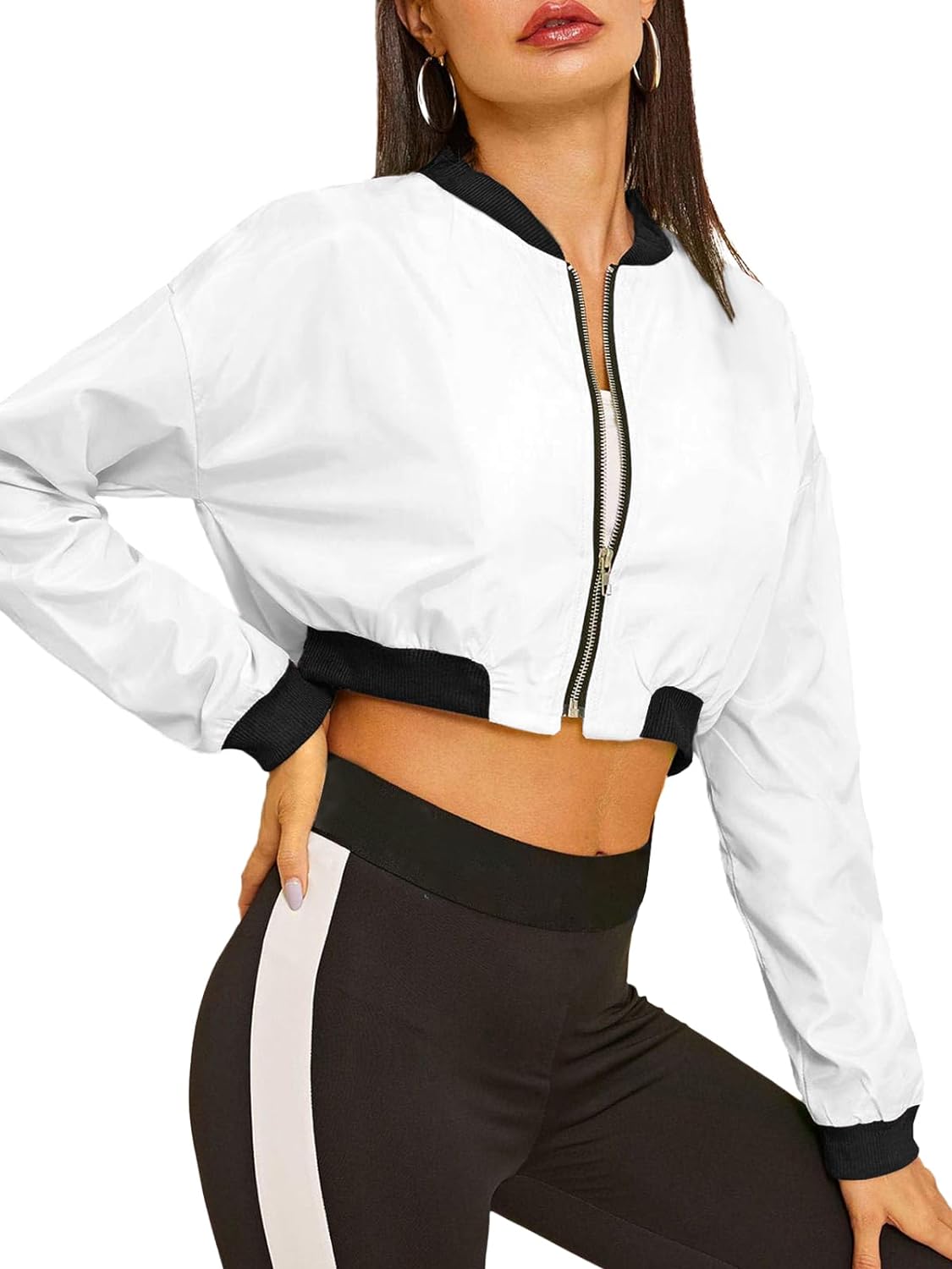 LAOARA Womens Zip Up Jacket Trending Cloth Long Sleeve Light Weight Coat Croped Bomber Jacket