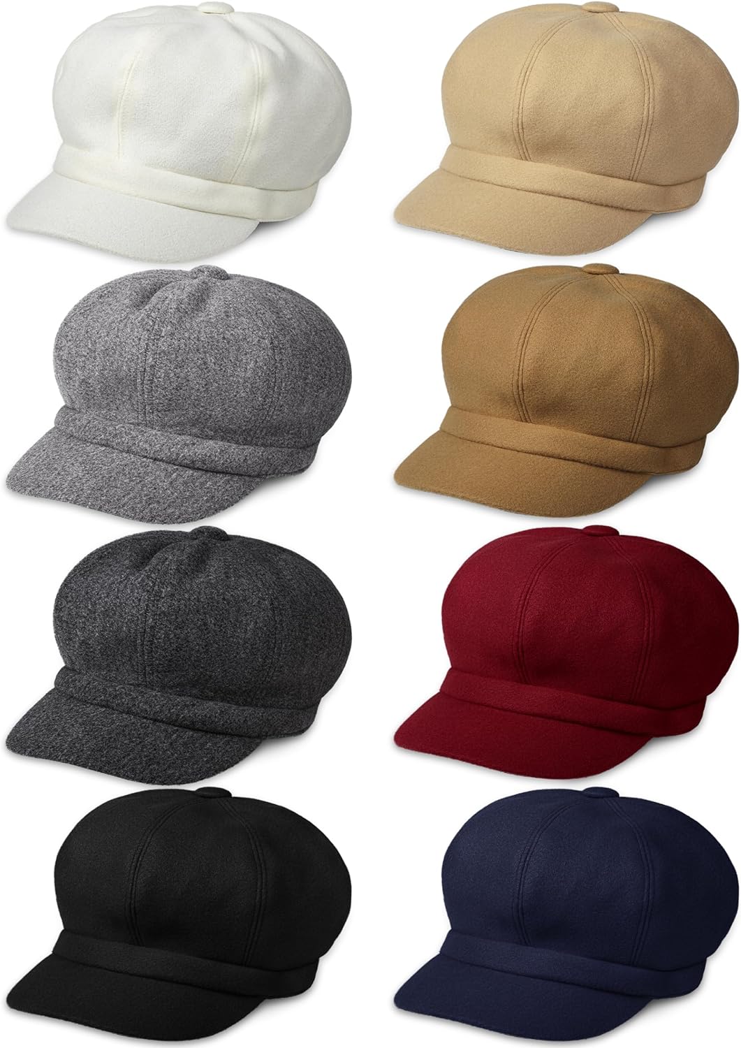 KUTTOR 8 Pieces Women Newsboy Cap Soft Newsboy Hats Warm Wool Visor Beret Hats 8 Panels Vintage Baker Hat for Women Girls