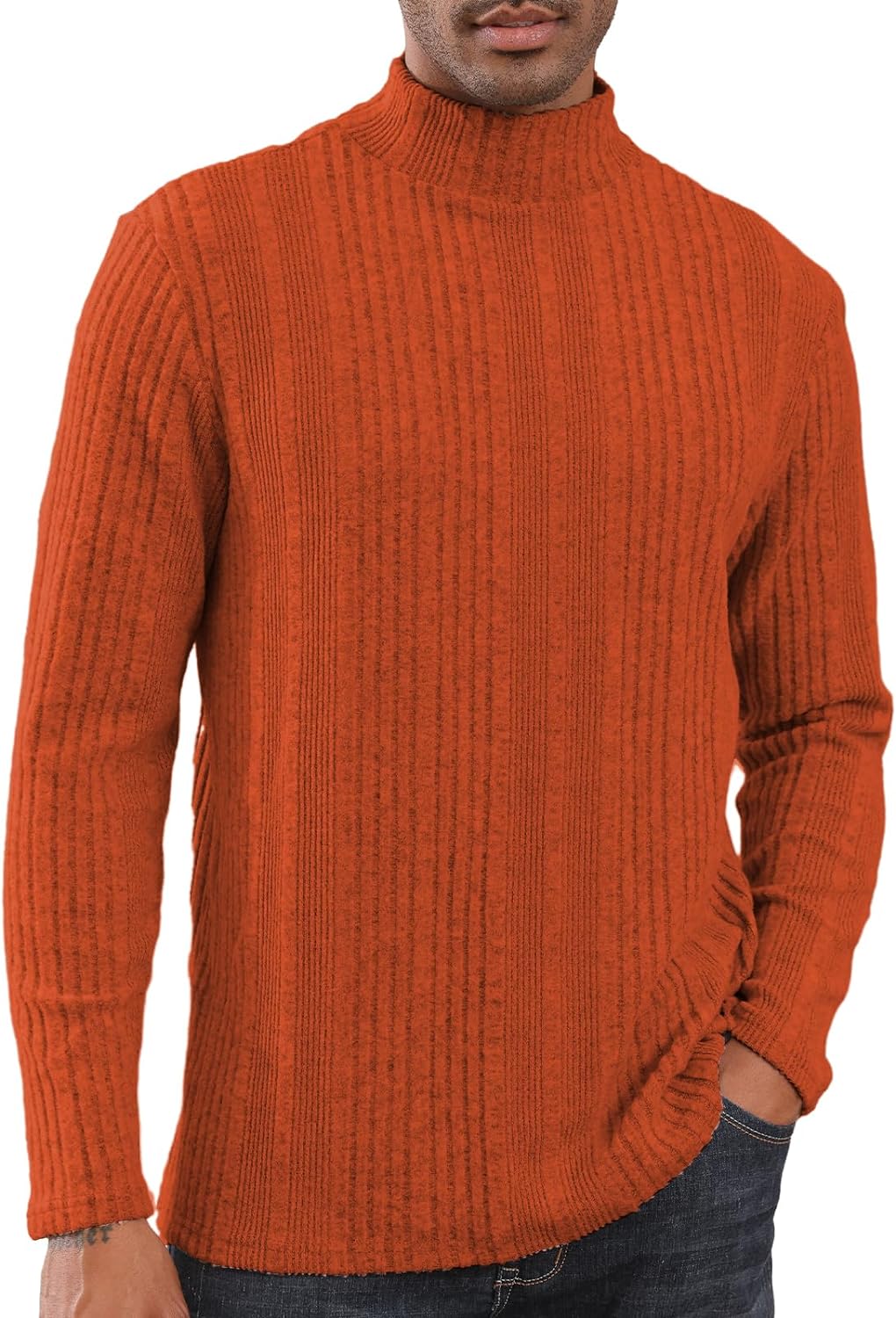 Men's Ribbed Slim Fit Sweater Knitted Pullover urtleneck Sweater Soft Casual Basic Top