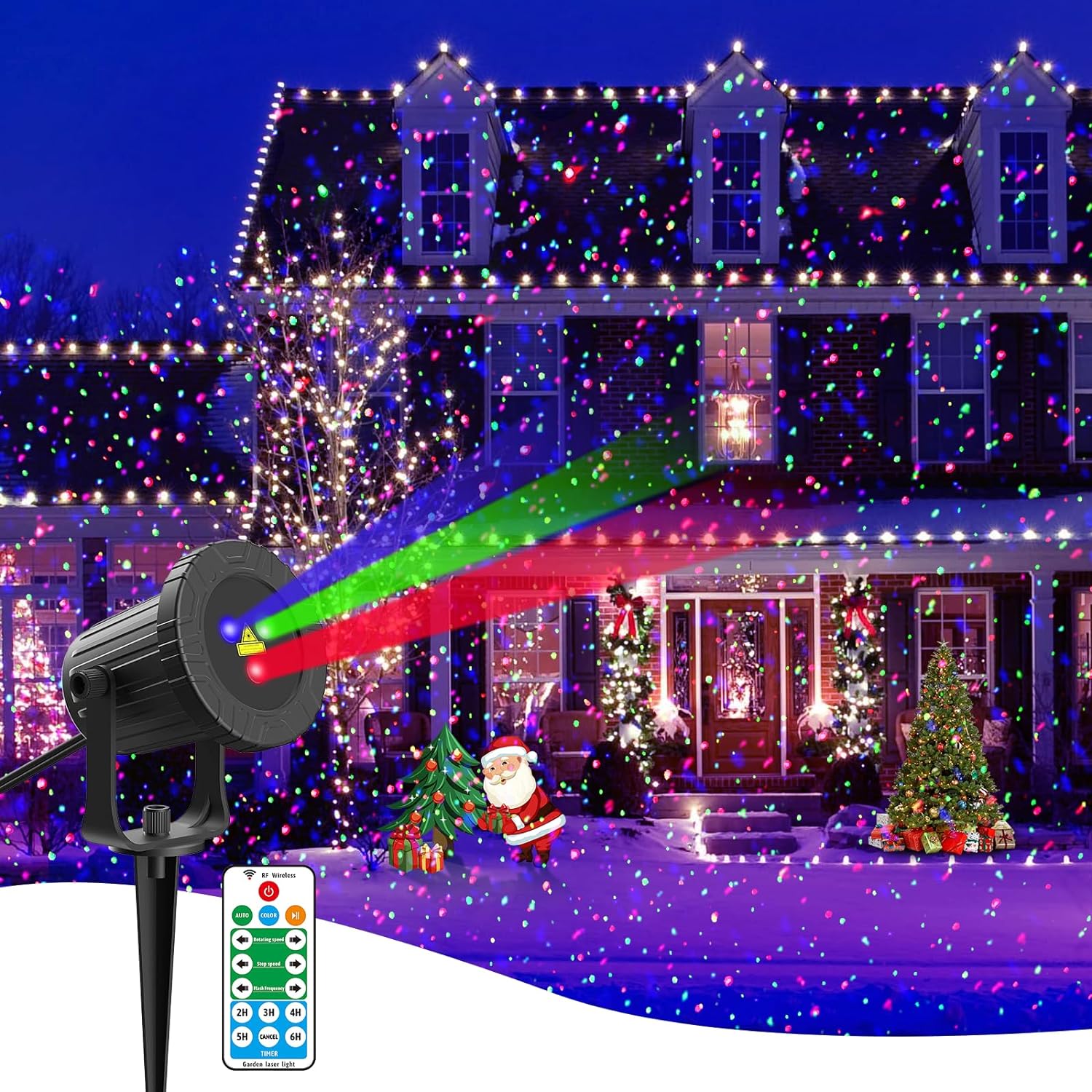 ECOHDT Laser Christmas Projector Lights Outdoor, RGB 3 Colors Firefly Lights & Stars Light Show, Holiday Projector Christmas Decorations for Yard/House/Garden/Party, Christmas Gift, Home Decor