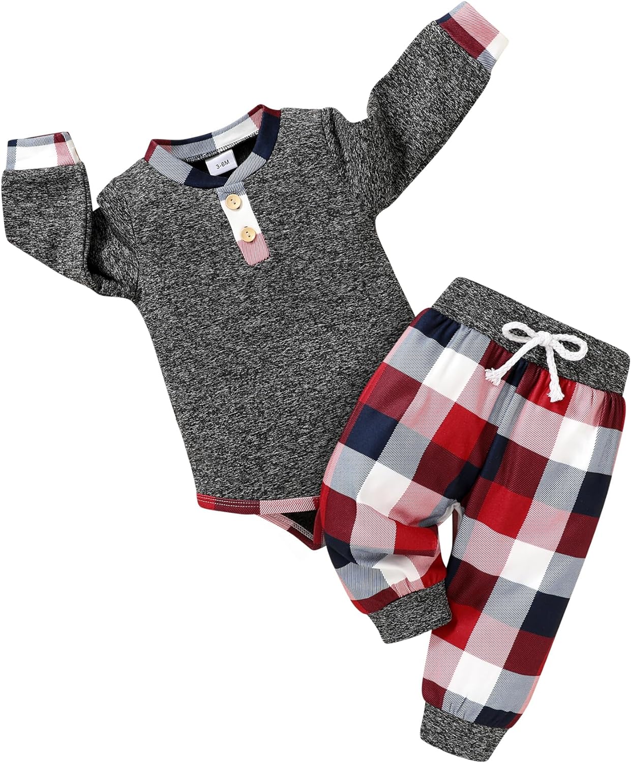 I'm so thankful Newborn Baby Boy Fall Clothes Infant Plaid Long Sleeve Button Romper and Pants Set Winter Outfits