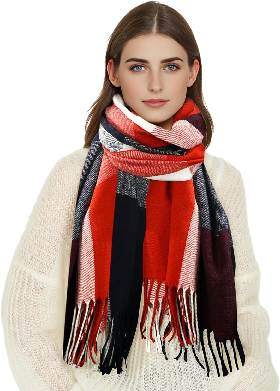 ZENUTA Women's Fall Winter Scarf Long Plaid Scarf Warm Soft Chunky Large Blanket Wrap Shawl Scarves Oversized Scarves Gift