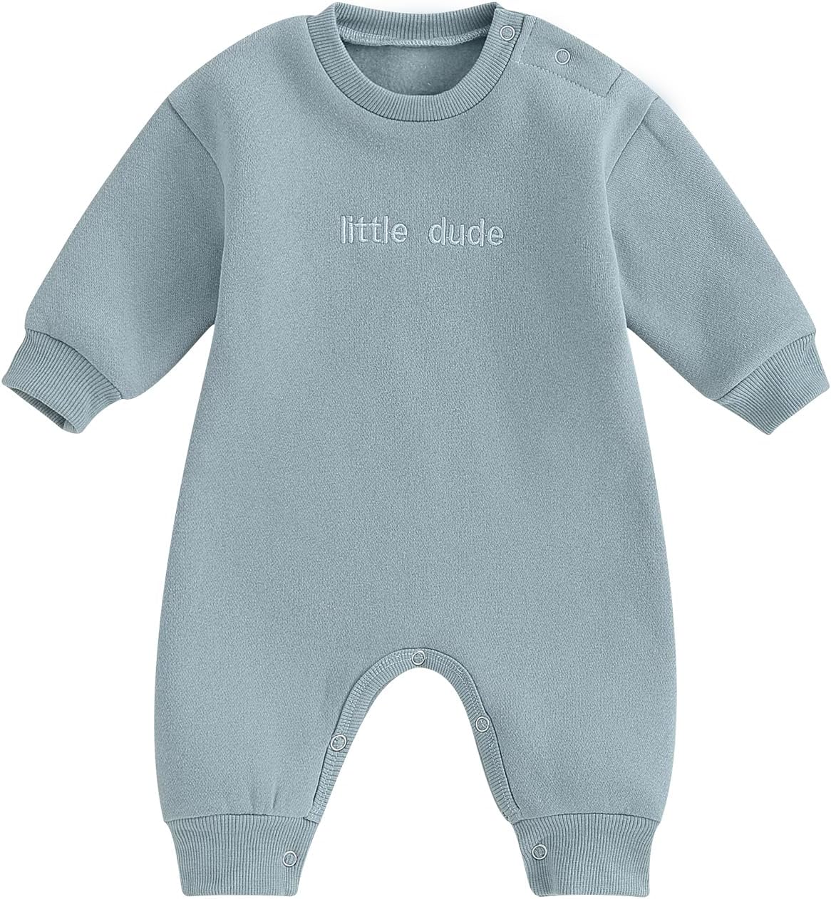 Polinkety Newborn Baby Boy Fall Romper Onesie Little Dude Embroidery Long Sleeve Footless Jumpsuit Winter Outfit Clothes