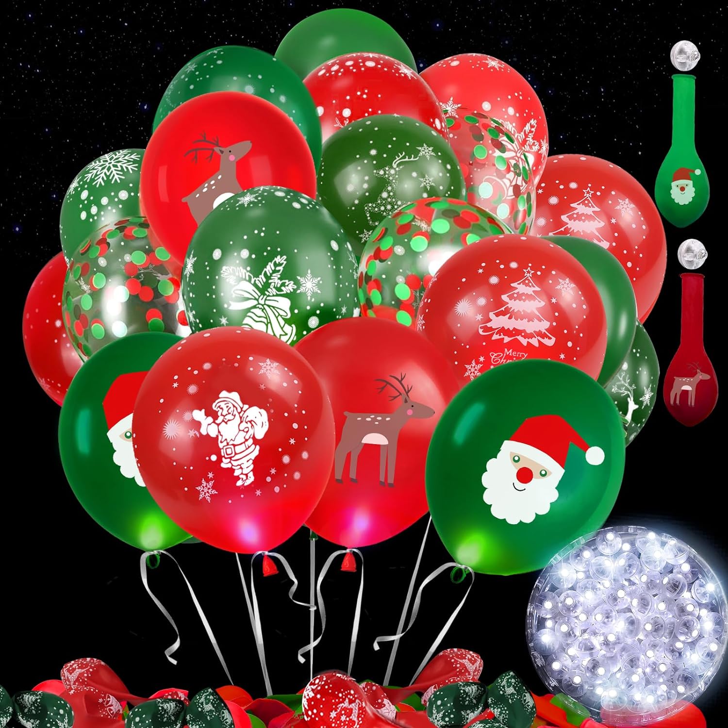 GYIPFIPA 100 PCS Light Up Balloons Set, 50 PCS 12 Inch Christmas Ballons & 50 PCS Led Balloon Lights, Christmas Balloon Decorations, Glow in the Dark for Christmas Holiday Party Decoration