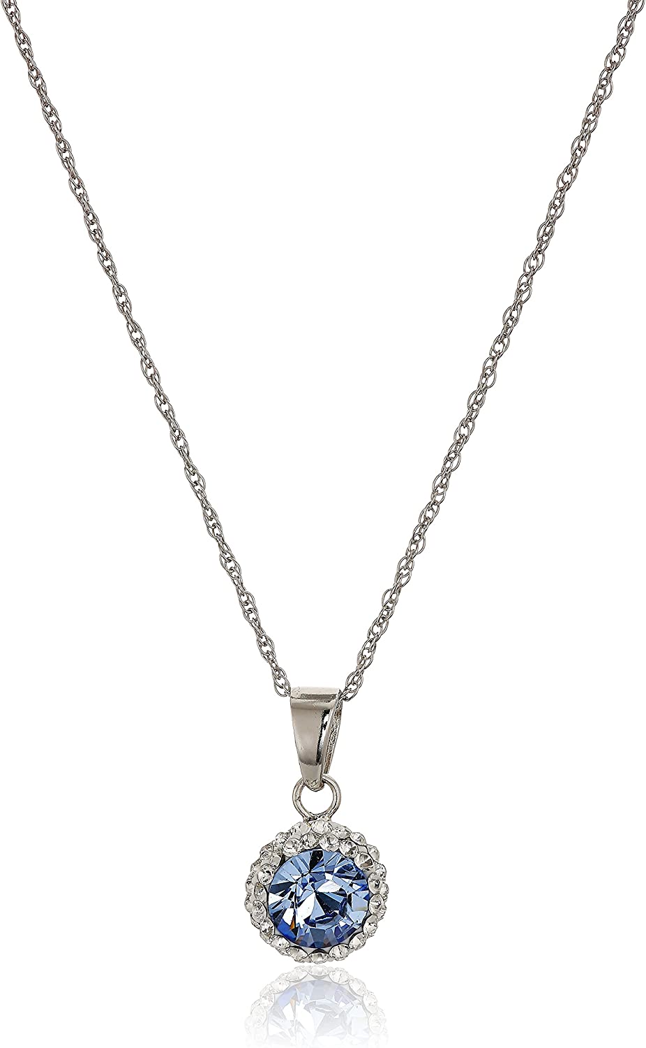  Collection Sterling Silver Crystal Halo Pendant Necklace,18"