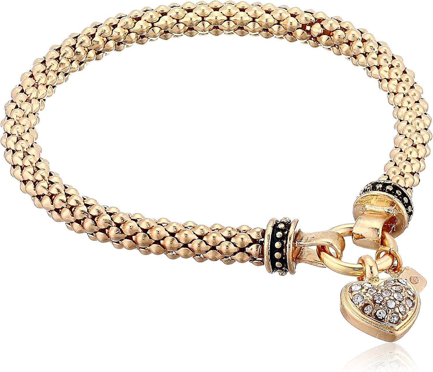 NINE WEST Women's Boxed Bracelet Pave Heart Stretch, Gold/Crystal