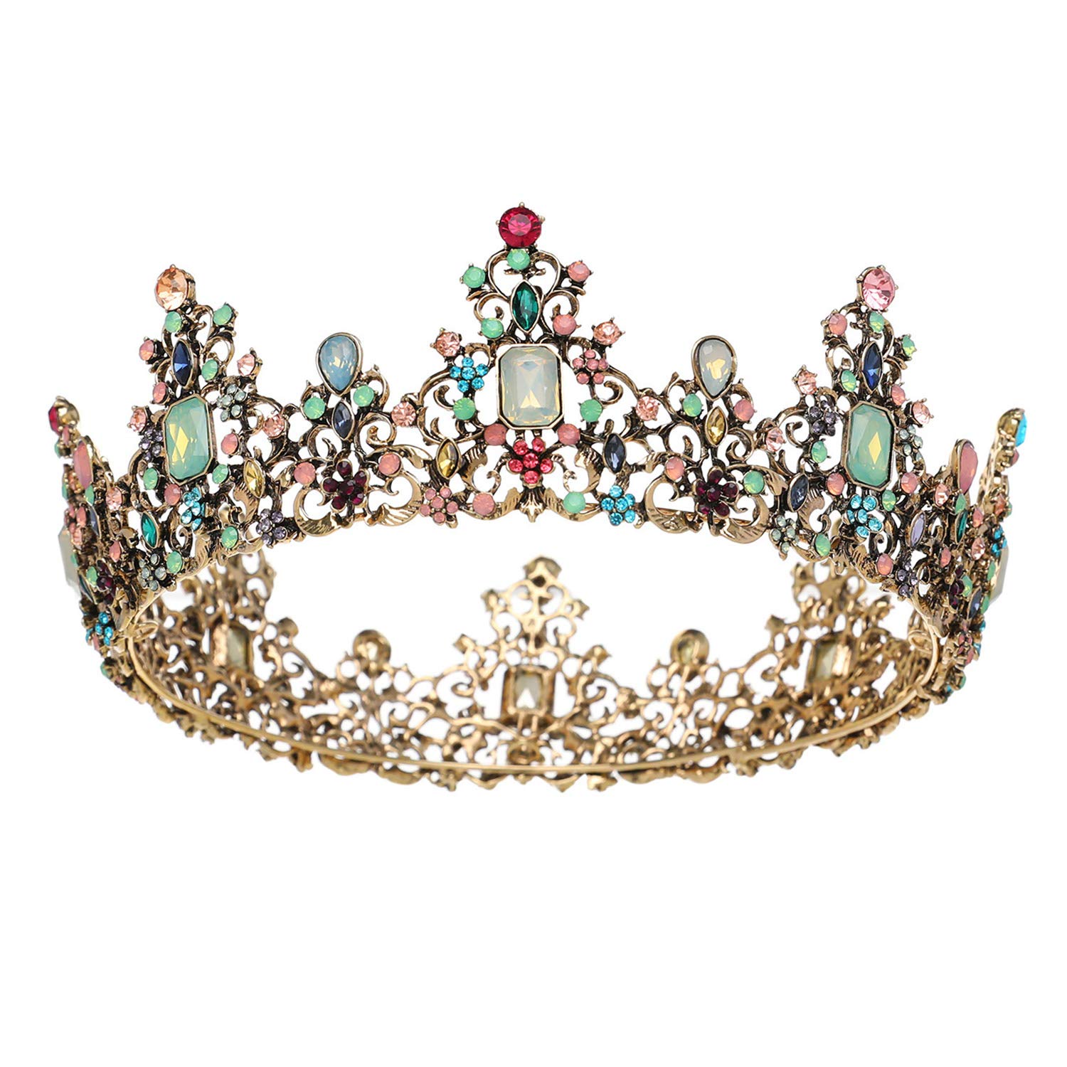 SWEETV Jeweled Baroque Queen Crown - Rhinestone Wedding Crowns and Tiaras for Women, Costume Party Hair Accessories with Gemstones,Victoria