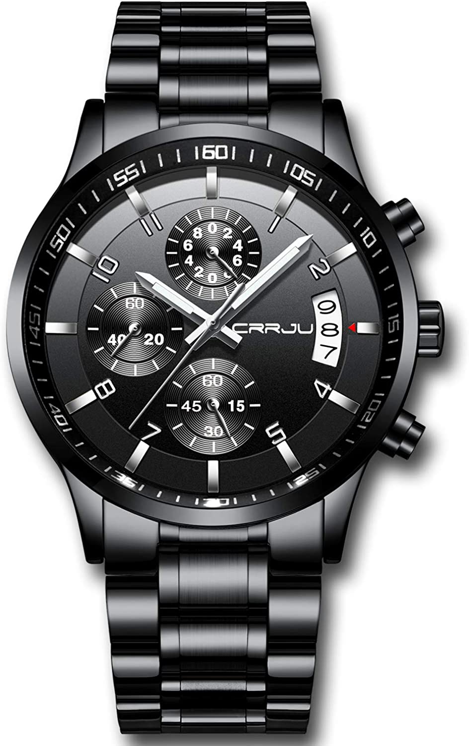 CRRJU Men's Fashion Stainless Steel Watches Date Waterproof Chronograph Wristwatches,Stainsteel Steel Band Waterproof Watch