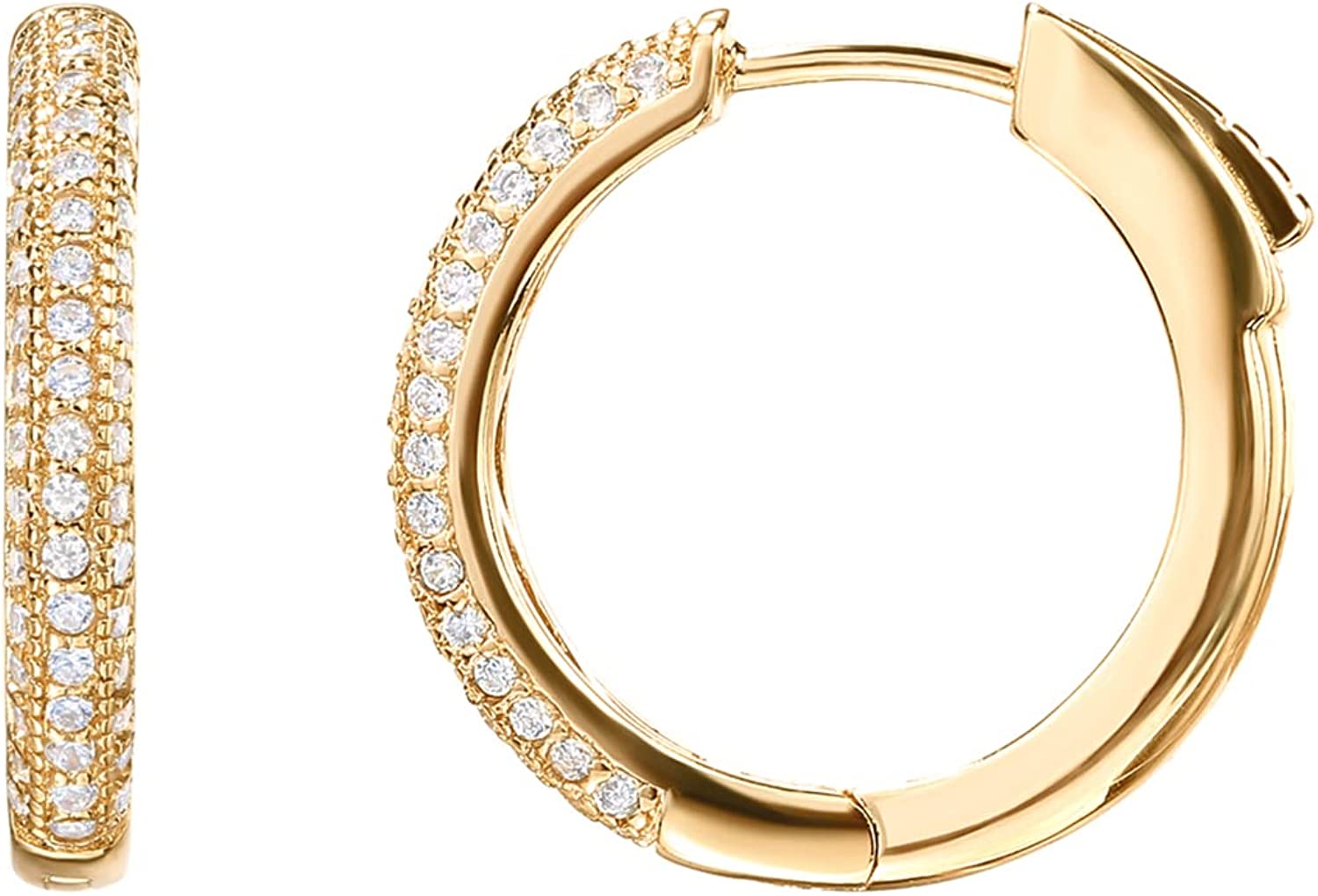 PAVOI 14K Gold Plated 925 Sterling Silver Cubic Zirconia Hoop Earrings