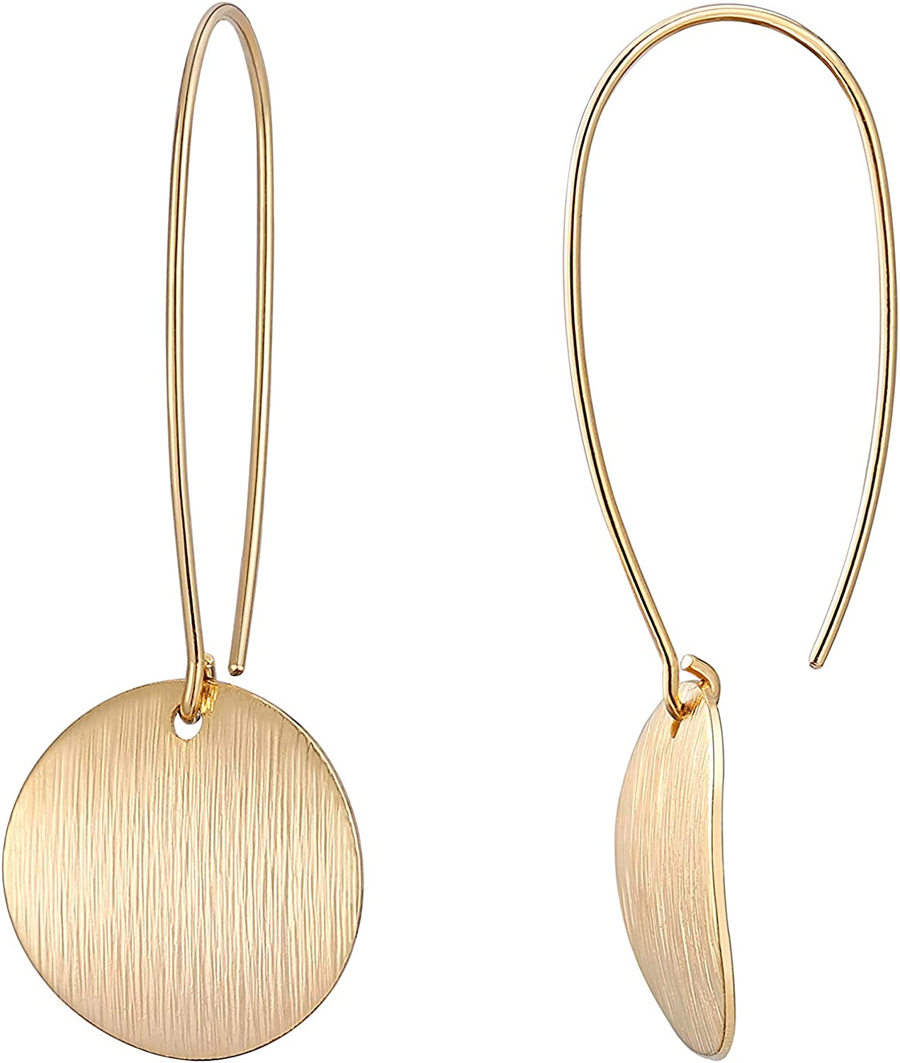 Statement Long Gold Circle Simicircle Ball Dangling Earrings for Women Lightweight Circle Disc Coin Geometric Flat Brushed 18k Gold Plated Drop Dangle Hanging Hoop Earrings for women Gift for Her…