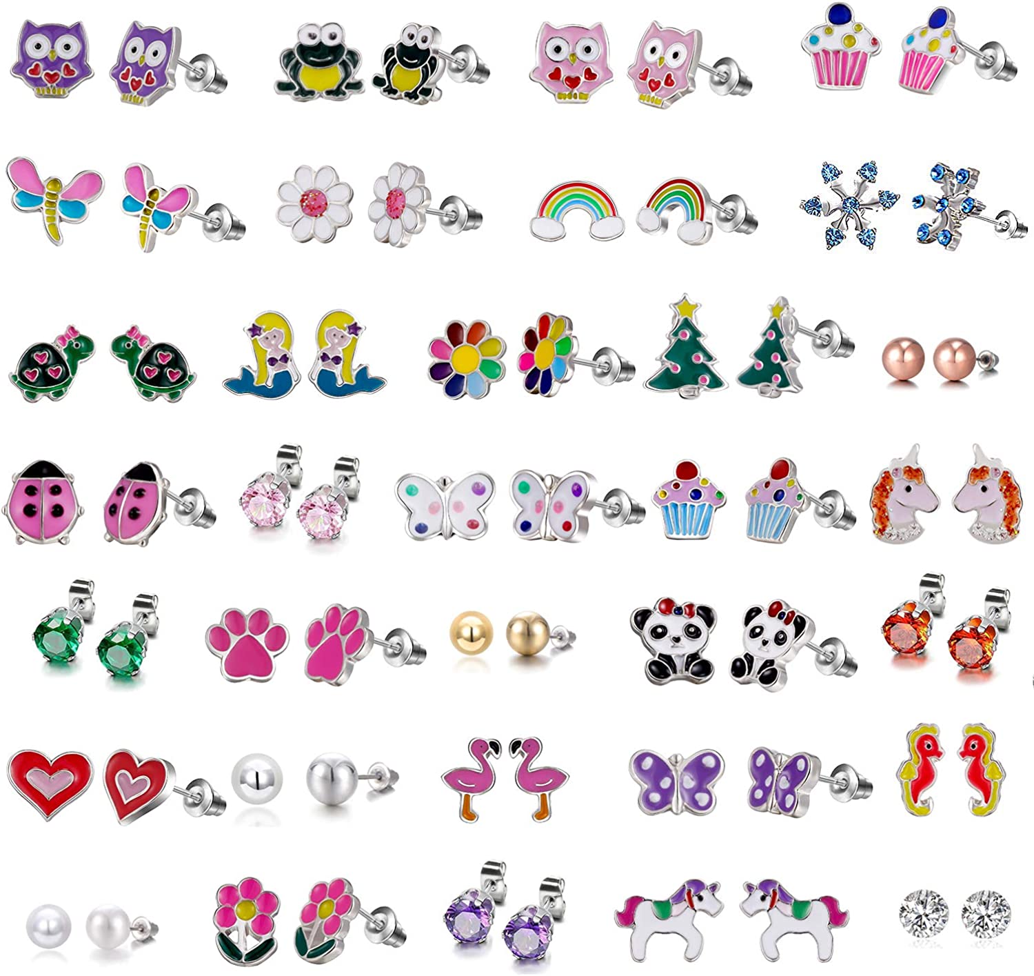 33 Pairs Hypoallergenic Stud Earrings Set for Girls Sensitive Ears With Stainless Steel Post in Vivid Colors and Multi-styles