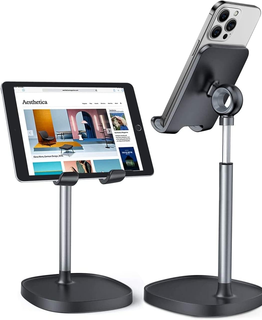 LISEN Cell Phone Stand, Adjustable Phone Stand for Desk, Thick Case Friendly Phone Holder Stand, Taller iPhone Stand Compatible with All Mobile Phone, iPhone 14, iPad, Tablet 4-10'' Desk Accessories