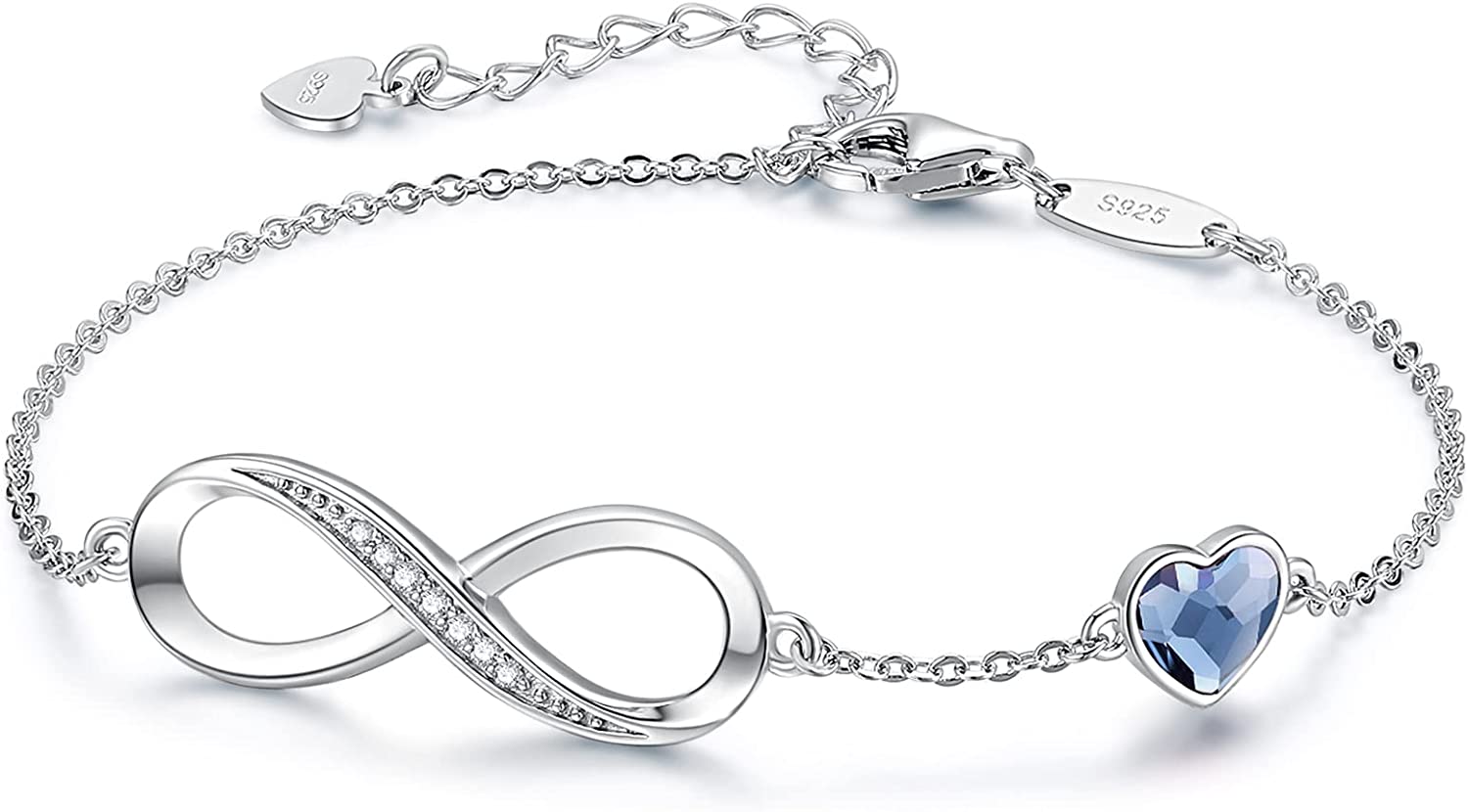 CDE Infinity Heart Symbol Charm Bracelet for Women 925 Sterling Silver Stainless Steel Adjustable Anniversary Mother's Day Jewelry Gift Birthday Gifts for Women Mom Wife Girls Her